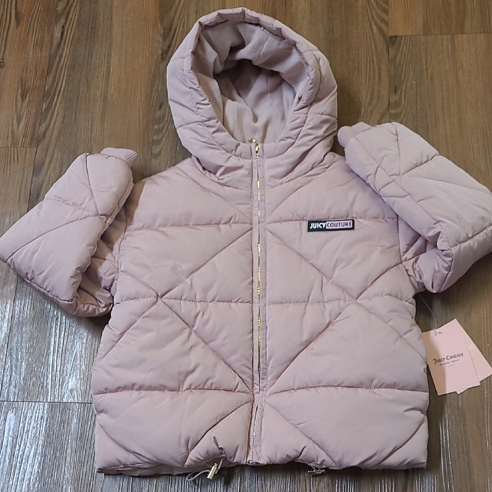 Juicy Couture Kids Light Pink Quilted Puffer Coat